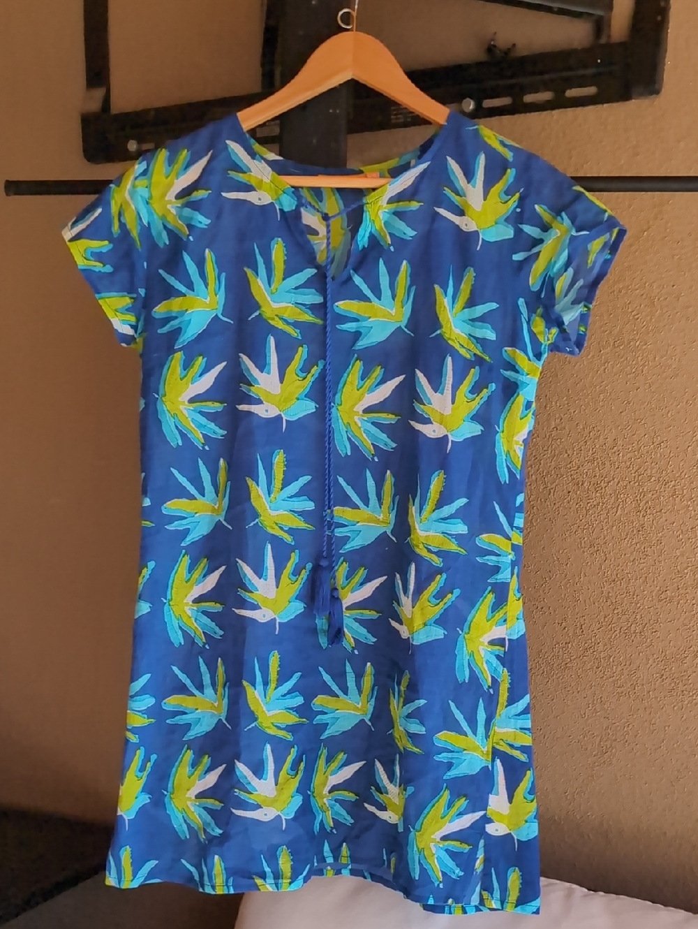 Oliphant Blue Tropical Print Swim Coverup 100% Cotton